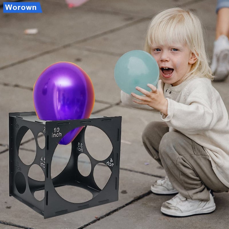 Worown 11 Holes Collapsible Black Plastic Balloon Sizer Box, Balloon Sizer Cube, Balloon Size Measurement Tools for Balloon Decorations, Balloon Arches (2-10 Inch) - Image 4